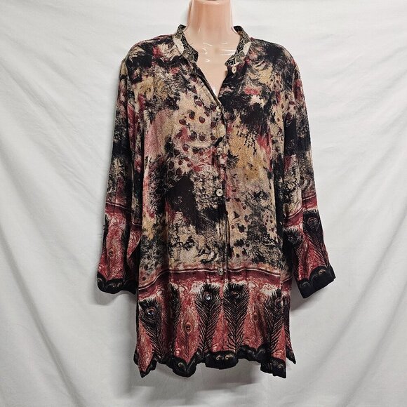 Citron Tops - Citron Santa Monica Women Silk Top Blouse Shirt Size 1X Button Up Sequins L/Sl